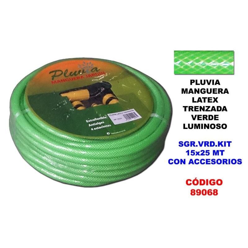 

pluvia manguera verde latex trenzada sgr.vrd.kit 15x25 mt+acces. - Mibricotienda