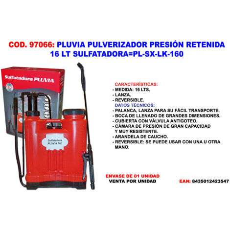 PLUVIA Sulfatadora de presión retenida 16 L PLSXLK160