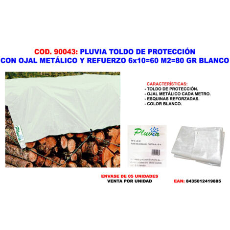 PLUVIA Toldo de lona de protección con ojal y refuerzo 6x10m (60m²) 80g color blanco