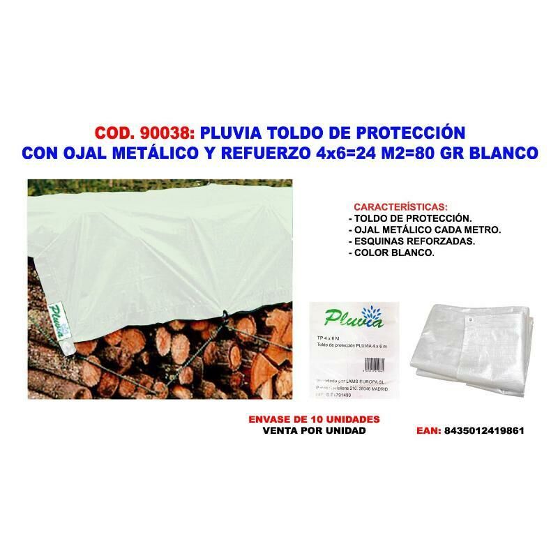 

pluvia toldo proteccion+ojal+refuerzo 4x 6 24 m2 80gr blanco - Mibricotienda