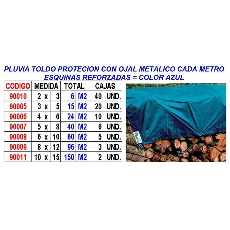 

pluvia toldo proteccion+ojal+refuerzo 6x10 60 m2 80gr azul - Mibricotienda