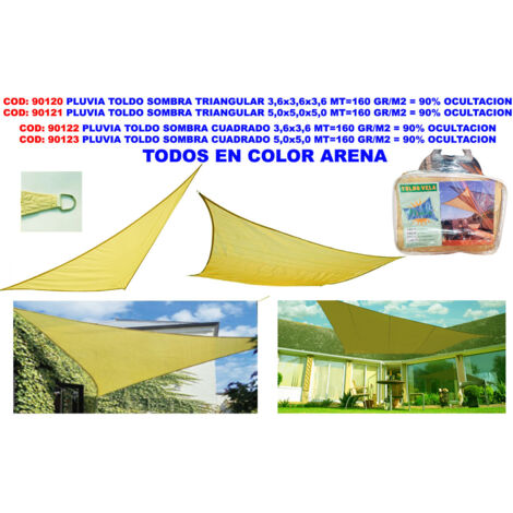pluvia toldo sombra triangular 3,6x3,6x3,6 mt 160 gr-m2 90% ocul