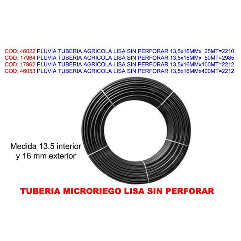 

pluvia tuberia agricola lisa sin perforar 13,5x16mmx 50mt - Mibricotienda