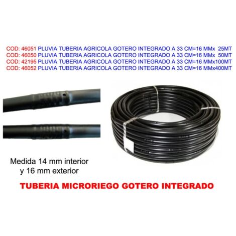 pluvia tubo riego perforado con gotero 2 l-h  33 cm 16 mmx25mt
