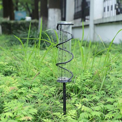 Pluviomètre avec support, grand format (12 ml) avec piquet spiralé pour jardin, cour et extérieur