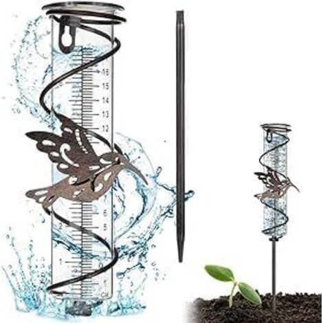 Pluviomètre de Jardin en Verre, 17cm Pluviomètres en Verre avec Piquet Détachable Pluviomètre en métal Pluviomètre Décoratif Pluie Tube de Mesure pour Jardin, Pelouse, Extérieure