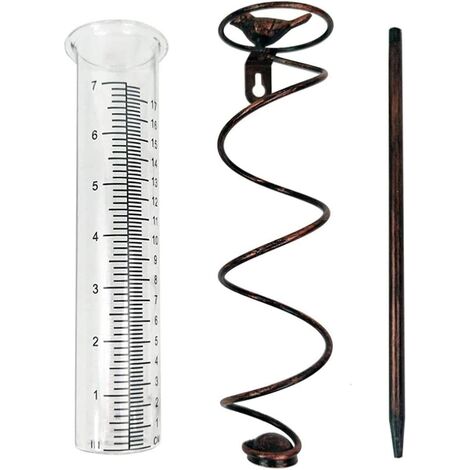 Pluviomètre décoratif, tube de verre en spirale en métal avec figurine d'oiseau, pluviomètre détachable étanche à l'eau et à la poussière avec piquet pour jardin extérieur pelouse arrière S