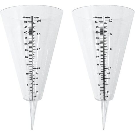 Pluviomètre Exterieur x2, Double échelle mm/inch, Conique Transparente PVC