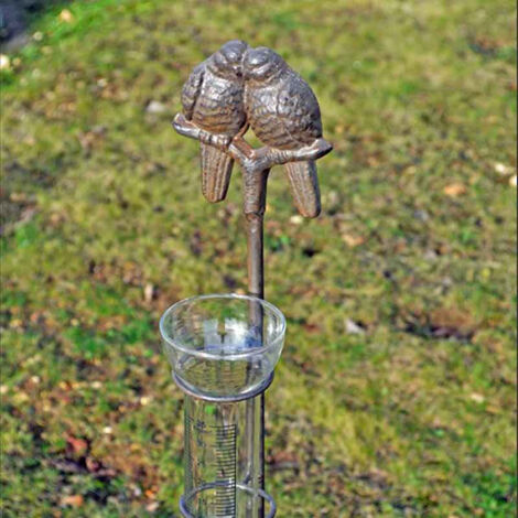 Pluviomètre jardin décoratif en fer 10x112cm – Verre gradué 0-10cm – Pique pour installation facile – Pour amoureux des oiseaux – La Grande Prairie