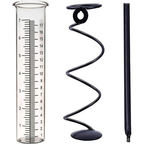 Pluviomètre, pluviomètre d'extérieur en verre, pluviomètre pour cour avec piquet, mesure de l'eau de pluie avec cadre en métal, décoratif pour jardin, terrasse, pelouse, paysage