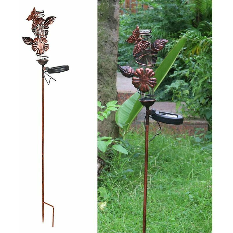 Pluviomètre, pluviomètre extérieur en Fer forgé, pluviomètre de Jardin Papillon Libellule avec Lampe de capteur de contrôle de la lumière pour Mesure
