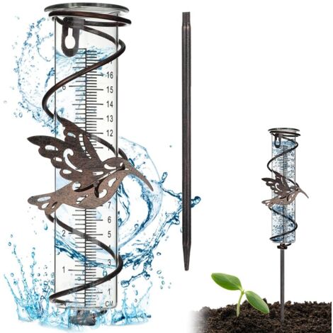 Pluviómetro de 17 cm con estaca de metal, decorativo, para jardín, exterior, jardín, patio y césped.
