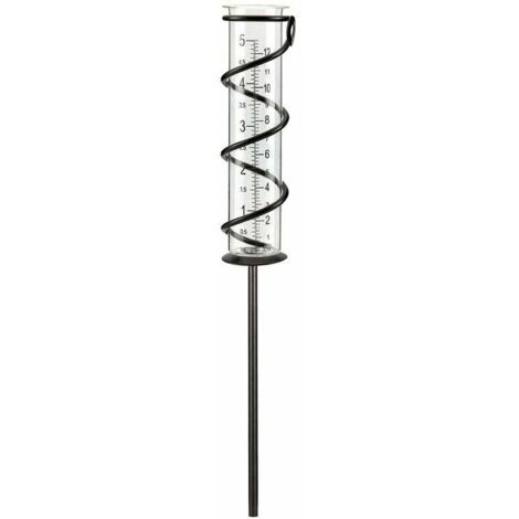 Pluviómetro de vidrio en espiral con marco de metal, vaso medidor, accesorios de hierro, tubo de vidrio, decoración para jardín, césped y patio.