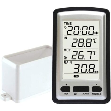 Pluviómetro electrónico, pluviómetro portátil inalámbrico, pluviómetro digital de alta precisión controlado por radio, termómetro y medidor de humedad para uso en interiores y exteriores.