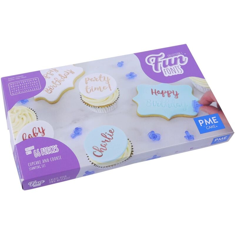 PME Collection 1 Fun Fonts-Set di stampaggio per Cupcake e Biscotti, Collezione 1