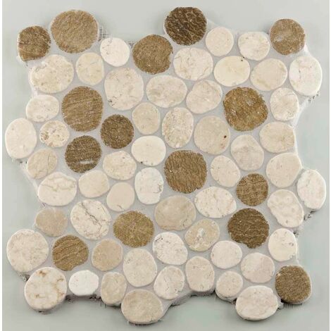 BARWOLF Mosaïque façon galets - Série PEBBLE - 30 x 30 PEBBLE White sunset mix