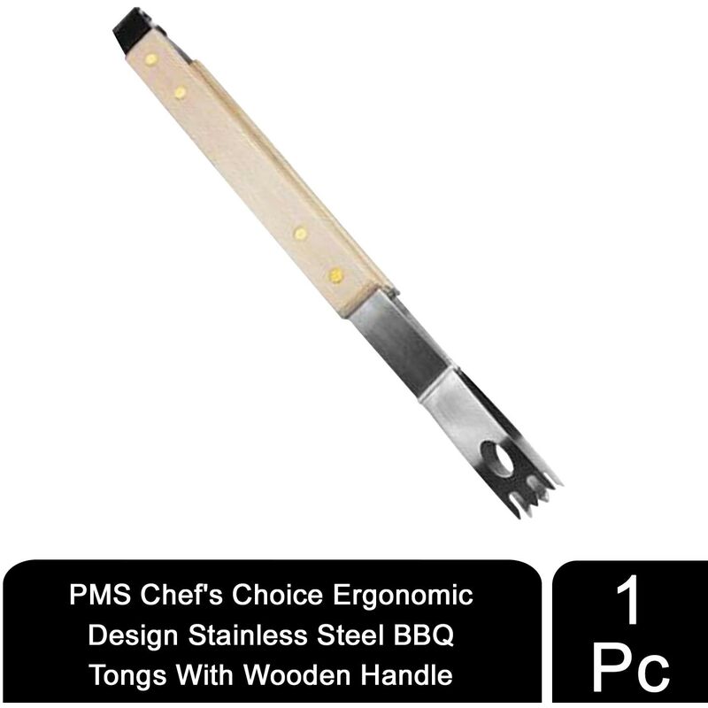 Pms International - pms Chef's Choice Ergonomic Design Stainless Steel bbq Tongs With Wooden Handle