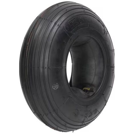 Pneu de brouette 350x6 – 4 plis avec chambre à air et valve coudée – Performance optimale pour terrains accidentés