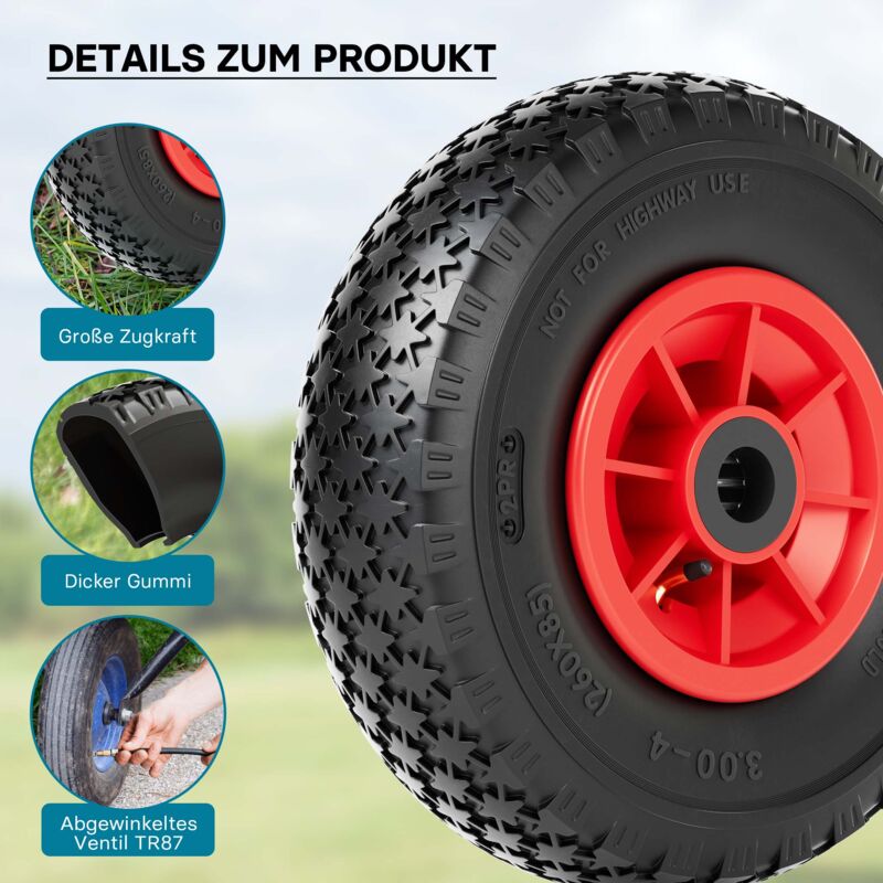 Wiltec Pneumatico per Professionisti Trasporto Carriola per Sacchi 3.00-4 HT2046 Cuscinetto /Ø 21 mm