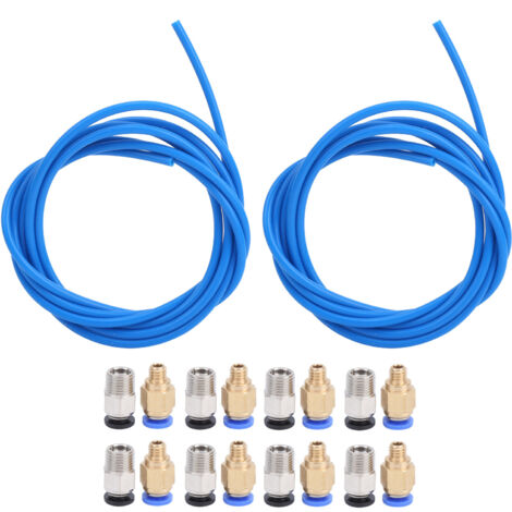 Pneumatik-Anschlussset für 3D-Drucker mit 2 blauen PTFE-Schläuchen und 16 M10/M6-Anschlüssen