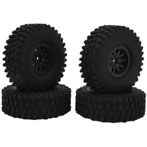Pneus et roues de voiture RC 2024-4PCS 120 mm (1,9 pouce) en caoutchouc avec moyeu en nylon à 10 rayons, compatibles avec Axial SCX10 90046, Traxxas et Redcat GEN8 (noir).