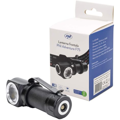 PNI Lampada frontale Adventure F75 con led 6W, 600 lm, in alluminio, con batteria e caricatore magnetico con USB