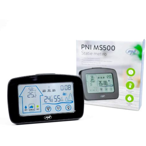 PNI Stazione metereologica MS500 con sensore Esterno Wireless, Visualizza Temperatura e umidità Interna ed Esterna, Memoria dei valori climatici Minimi e massimi