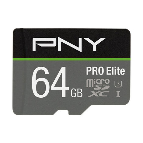 PNY PRO Elite Carte mémoire microSDXC 64 Go + Adaptateur SD, Vitess de Lecture jusqu'à 100 Mo/s, Vitesse d'écriture jusqu'à 90 Mo/s, Classe 10 UHS-I, U3, A1 App Performance, V30 pour la vidéo 4K (P-SD