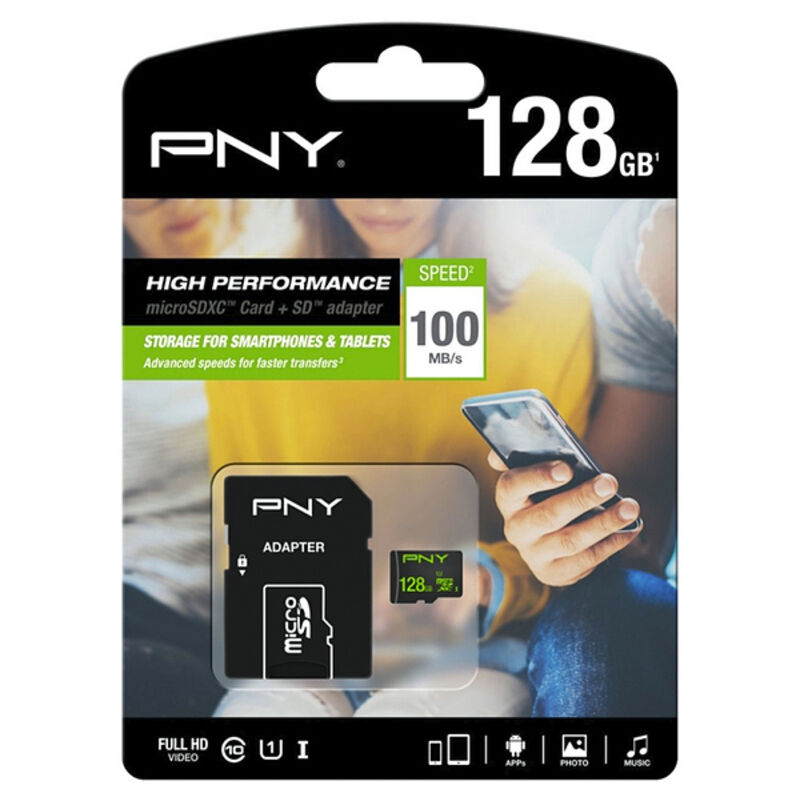 

Tarjeta de Memoria Micro SD con Adaptador 100 MB/s Negro 128 GB - PNY