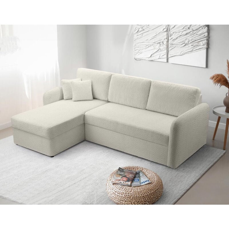 Bestmobilier - Pocatello - canapé d'angle réversible 4 places - convertible avec coffre - en tissu bouclette - beige