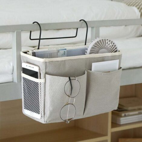 Poche de Lit 1 Pièce Organisateur de Chevet Sac Organiseur de rangement de lit à suspendre Imperméable Poche de Lit Organisateur pour Dortoir Lit Canapé Magazine Lunettes Livres Téléphone Revues gris，