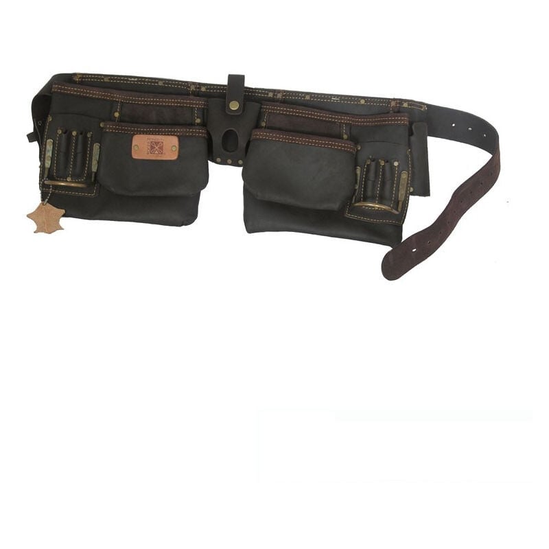 Mondelin - Poche double en cuir tanné avec ceinture