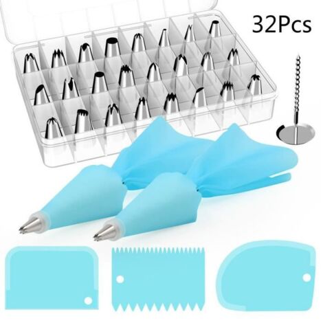 Poche Douille En Acier Inoxydable DIY Kits Réutilisable 32 Pcs Pour Décoration De Gâteaux Crème Avec Des Sacs Pâtisserie
