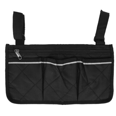 Poche latérale polyvalente pour fauteuil roulant, rangement suspendu accroché à l'accoudoir, accessoire noir