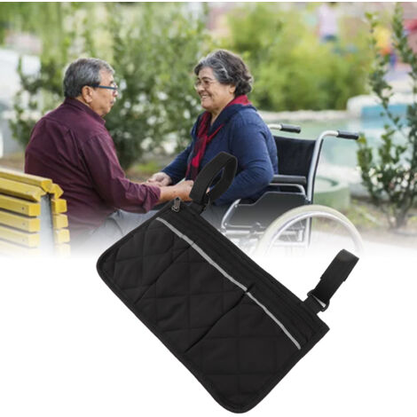 Poche latérale pour fauteuil roulant imperméable polyester multifonction avec attaches velcro noir