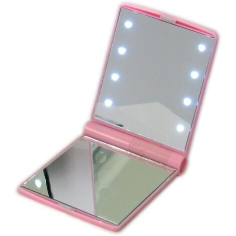 Poche Miroir LED Lumineux Portable Maquillage Miroir De Maquillage CosmEtique 8 LED LumiEres Poche Miroir Double Face Tactile Pliable Miroir De Maquillage EclairE Rose X 1-Fei Yu