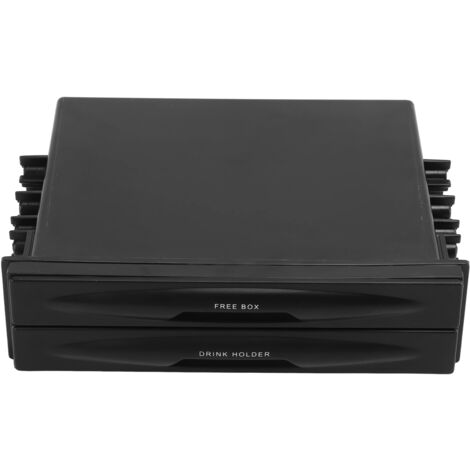 Poche Radio Simple DIN, 2 en 1 Boîte de Rangement pour Autoradio Multi-usages ABS Universel 1DIN 2 Couches Porte-gobelet Noir