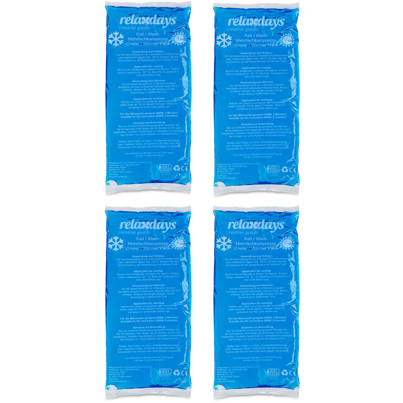 Poches de glace, lot de 4, chaud et froid, 12 x 29 cm, premiers secours, pochettes réutilisables, bleu - Relaxdays