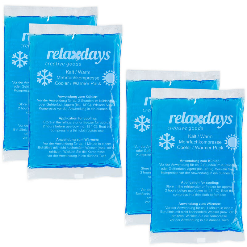 Poches de glace, lot de 4, chaud et froid, 9 x 15 cm, premiers secours, pochettes réutilisables, bleu - Relaxdays