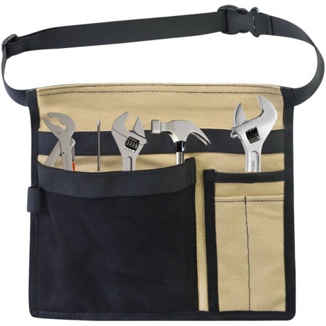 Pochette de ceinture à outils simple face à 5 poches/tablier de travail pour charpentiers, jardiniers et constructeurs, construction en toile durable, ceinture réglable