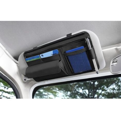 Pochette de rangement en cuir pour pare-soleil de voiture, idéale pour ranger cartes, permis de conduire, stylos, lunettes et documents. Convient à la plupart des voitures, SUV et camions (noir).