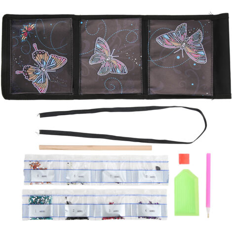 Pochette de Rangement Murale DIY à Motif Papillons Diamant, 3 Poches Imperméable pour Chambre