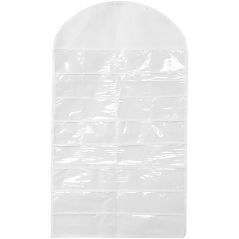 Pochette de rangement portable à 32 poches double face pour colliers et boucles d'oreilles, armoire murale, blanche