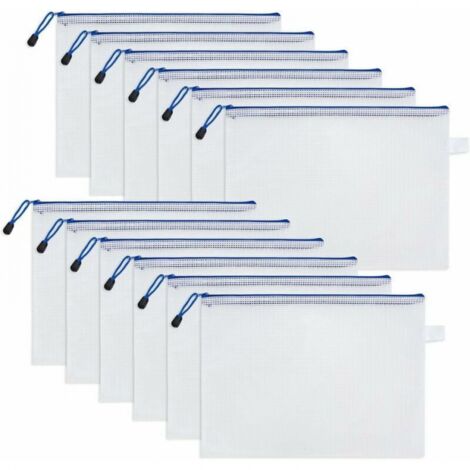 Pochette Document A4 Zippé, Chemises à Dossiers, Transparentes Plastique PVC Sachets de Rangement de Fichiers Porte Organisation Sacs pour Recettes D'Entreprises Bureaux Voyage, 12 Pièces