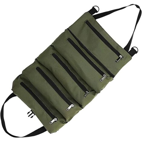 Pochette Enroulable, Sac à Outils Portable Oxford Robuste De Voiture Avec Poches Zippées, Sac à Roulettes Pour Outils De Voiture, Sac Enroulable Multifonction En Toile Pour Voiture(Vert)
