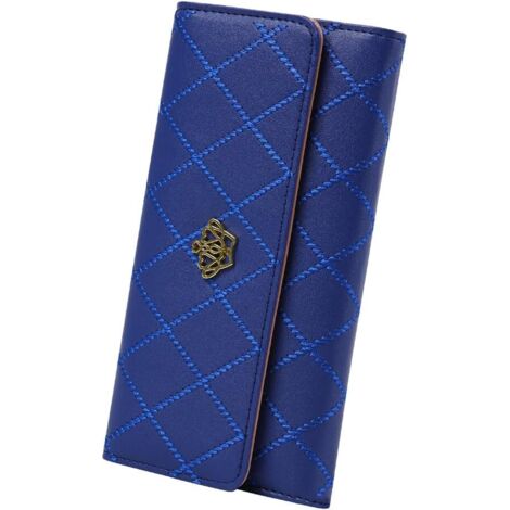 Pochette longue à trois volets en cuir pour femme (bleu foncé),
