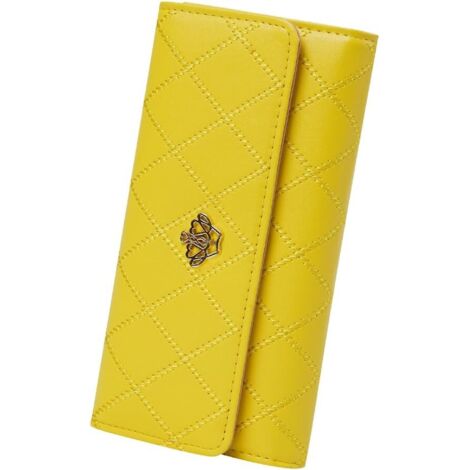 Pochette longue à trois volets en cuir pour femme (jaune),