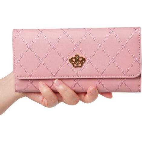 Pochette longue à trois volets en cuir pour femme (rose)
