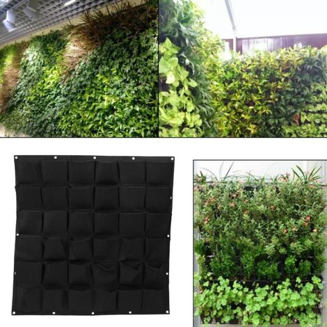 Pochette murale de jardin vertical extérieur avec 36 poches pour plantes, en noir