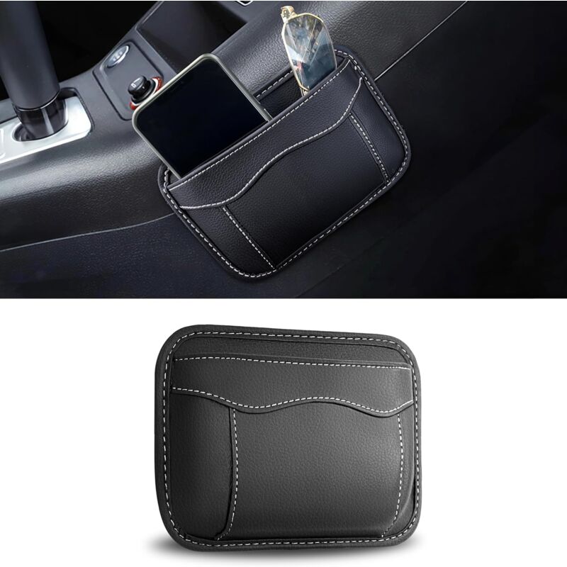 Pochette pour Accessoires voiture [ 19 x 13 cm ] - avec fermeture velcro - protège l'intérieur - étui organisateur en cuir PU noir